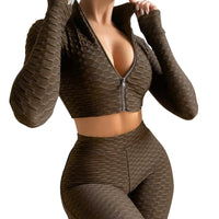 Women’s 2‑Piece Zipper Top Yoga Set - Seamless