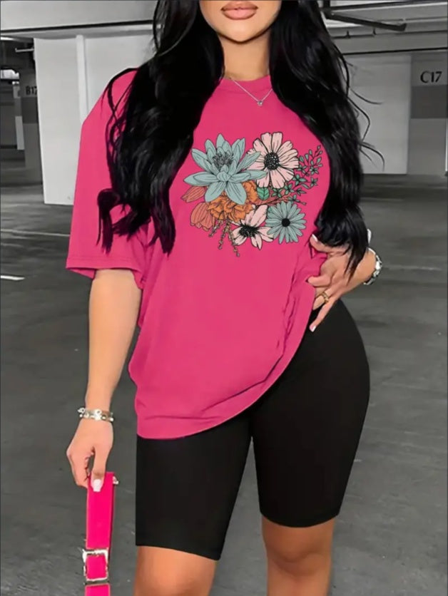 Women’s Floral Summer Outfit Top & Biker Shorts