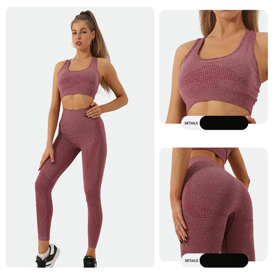 2PCS Yoga Set Women Tracksuit High Waist Leggings Workout Sportswear Gym Clothing Fitness Crop Top Sports Suits Gym Set